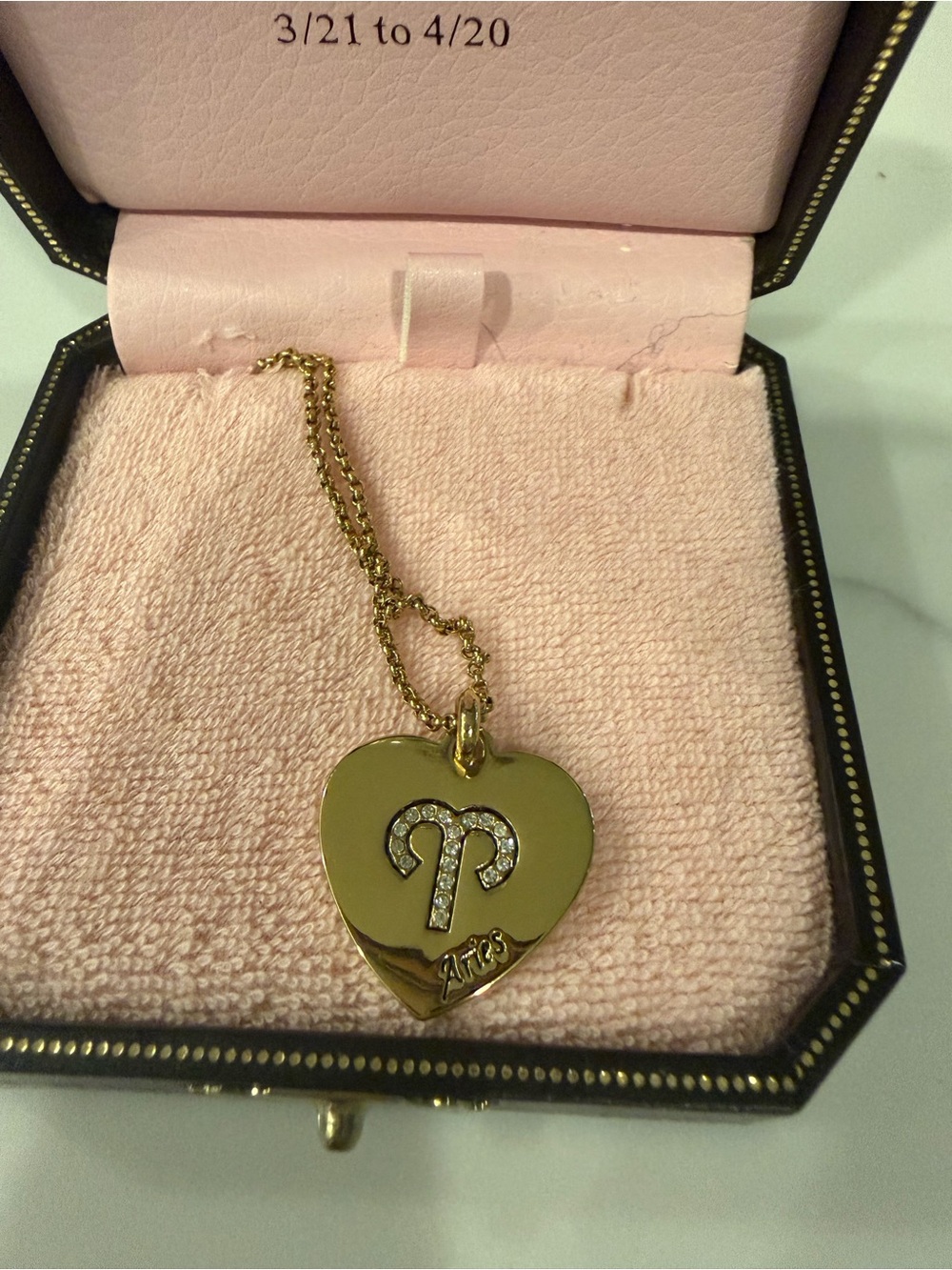 Gold Heart Pendant Necklace with Diamond Accent - Aries